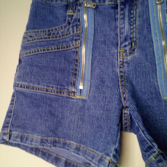 CJ Jeans Shorts Juniors 5 90s Y2K Zipper Detail Pockets Denim Blue - Picture 5 of 13